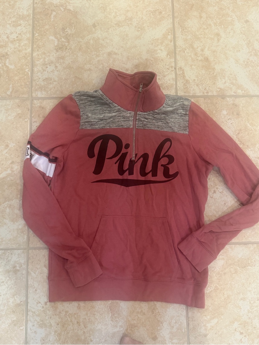 Victoria's Secret Pink Half-Zip Pullover in Dusty Rose with Gray Yoke